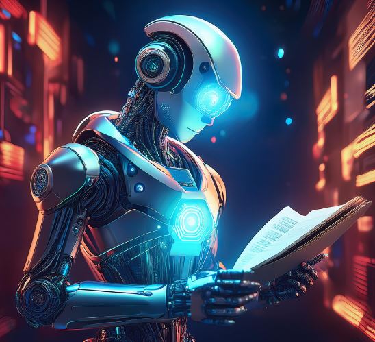 robô lendo livro